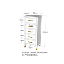 Cabinet Bits Palazzi 5 Drawer Narrow Chest of Drawers in Red - thumbnail 6