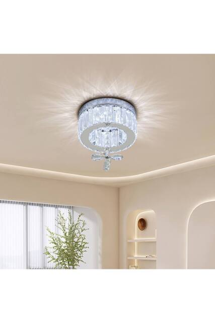 Crystal Flush Mount Ceiling Light with & Hanging Crystal Accent in Silver - image 1