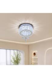 Crystal Flush Mount Ceiling Light with & Hanging Crystal Accent in Silver - thumbnail 1