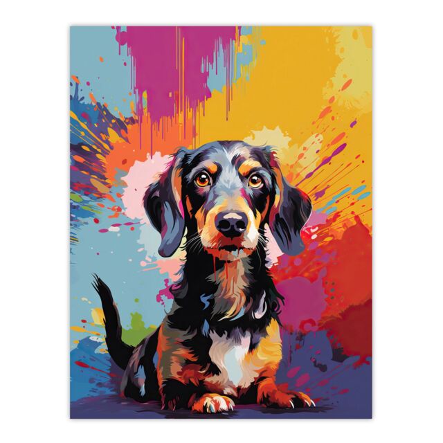 "Artery8 Wall Art Print Wirehaired Dachshund Dog Lover Gift Pet Portrait Colourful Artwork Painting Poster - Size: W18"" x H24""" - image 1