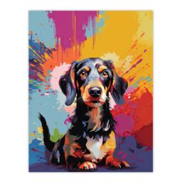 "Artery8 Wall Art Print Wirehaired Dachshund Dog Lover Gift Pet Portrait Colourful Artwork Painting Poster - Size: W18"" x H24""" - thumbnail 1