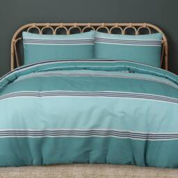 Smart Living Printed Reversible Polycotton Banded Stripe Duvet Cover & Pillowcase in Teal - Size: Single - thumbnail 1