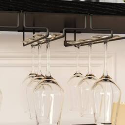 London Boutique 3-Tier Wine Bar Cabinet Liquor Bar Sideboard Wine Rack w/Glass Holder in Black - thumbnail 8