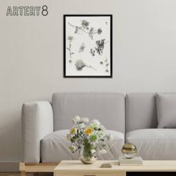 "Artery8 Flowers Leaves Butterfly Drawing Framed Canvas Wall Art Print Hoytema in White - Size: W12"" x H16""" - thumbnail 3