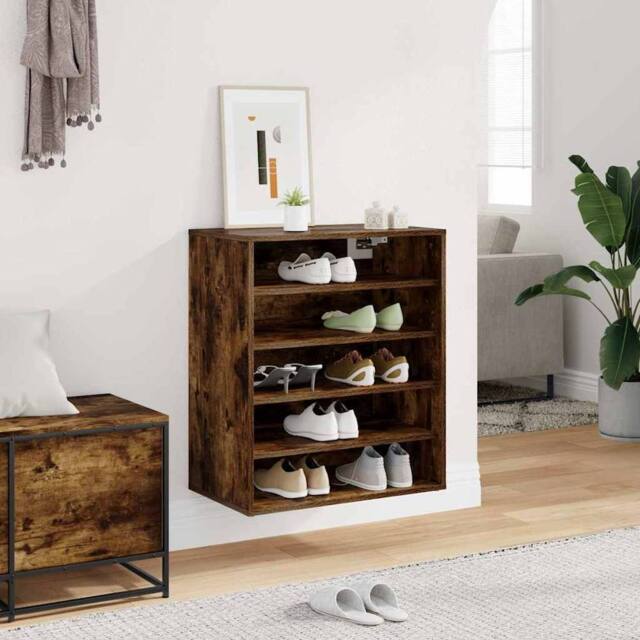 Berkfield Home Shoe Cabinet Smoked Oak 60x35x70 cm Engineered Wood in Brown - Size: 60 x 35 x 70 cm - image 1