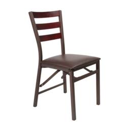 Coopers of Stortford Pair of Folding Dining Chairs, Faux Leather Padded Seat in Brown - thumbnail 3