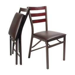 Coopers of Stortford Pair of Folding Dining Chairs, Faux Leather Padded Seat in Brown - thumbnail 2