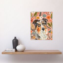 "Artery8 Australian Sheepdog Floral Portrait Watercolour Wall Art Print - Size: W12"" x H16""" - thumbnail 4