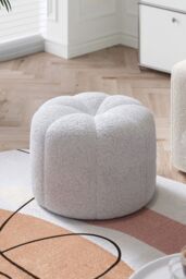 Living and Home Round Shape Teddy Fabric Footstool in White