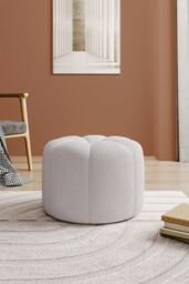 Living and Home Round Shape Teddy Fabric Footstool in White - thumbnail 2