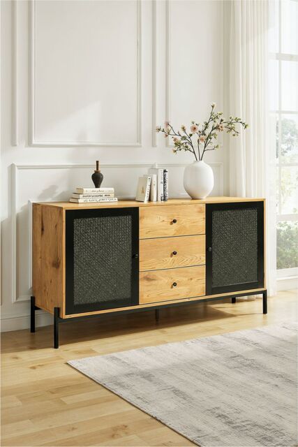 Living and Home Storage Cabinet with 2 Cupboard Doors and 3 Drawers in Brown - image 1