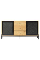 Living and Home Storage Cabinet with 2 Cupboard Doors and 3 Drawers in Brown - thumbnail 3