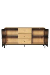 Living and Home Storage Cabinet with 2 Cupboard Doors and 3 Drawers in Brown - thumbnail 4