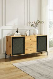 Living and Home Storage Cabinet with 2 Cupboard Doors and 3 Drawers in Brown - thumbnail 1