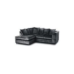 LUXURY LIFE Dylan Crushed Velvet Fabric Left Hand Facing Corner Sofa in Black - thumbnail 1