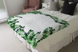 Benjamin Tate Design Green Botanical Leaves Blanket in Natural - Size: 120 cm x 150 cm - thumbnail 3