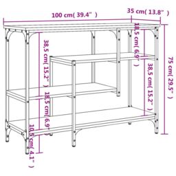 Berkfield Home Console Table with Shelves Sonoma Oak 100x35x75 cm in Brown - Size: 100 x 35 x 75 cm - thumbnail 9