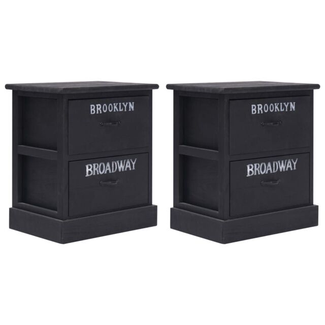 Berkfield Home Nightstands 2 pcs Black 38x28x45 cm Paulownia Wood - Size: 38 x 28 x 45 cm - image 1