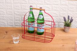 simpa 6 Bottle Metal Carrier Holder Caddy with Handle in Red - thumbnail 3
