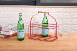 simpa 6 Bottle Metal Carrier Holder Caddy with Handle in Red - thumbnail 4