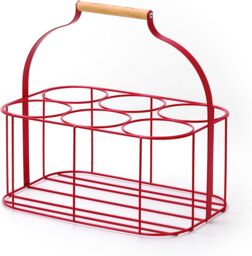 simpa 6 Bottle Metal Carrier Holder Caddy with Handle in Red