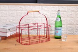 simpa 6 Bottle Metal Carrier Holder Caddy with Handle in Red - thumbnail 5