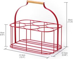 simpa 6 Bottle Metal Carrier Holder Caddy with Handle in Red - thumbnail 2