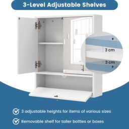 Costway Wall-Mounted Bathroom Cabinet Double Door Storage Cabinet in White - thumbnail 6