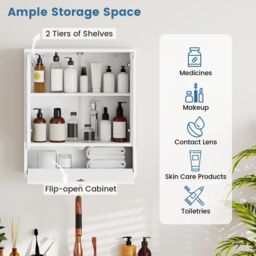 Costway Wall-Mounted Bathroom Cabinet Double Door Storage Cabinet in White - thumbnail 3
