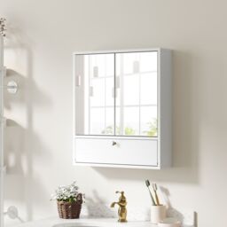 Costway Wall-Mounted Bathroom Cabinet Double Door Storage Cabinet in White - thumbnail 8