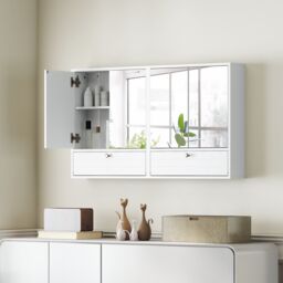 Costway Wall-Mounted Bathroom Cabinet Double Door Storage Cabinet in White - thumbnail 9