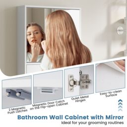 Costway Wall-Mounted Bathroom Cabinet Double Door Storage Cabinet in White - thumbnail 4