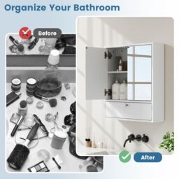 Costway Wall-Mounted Bathroom Cabinet Double Door Storage Cabinet in White - thumbnail 5