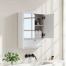 Costway Wall-Mounted Bathroom Cabinet Double Door Storage Cabinet in White - thumbnail 7