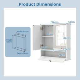 Costway Wall-Mounted Bathroom Cabinet Double Door Storage Cabinet in White - thumbnail 2