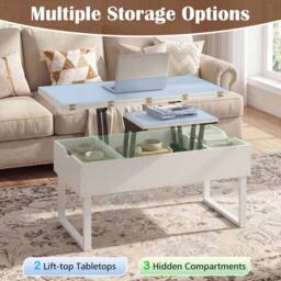 Costway Lift Top Coffee Table 3-in-1 Convertible Coffee Table Cocktail Table in White - thumbnail 9