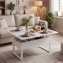 Costway Lift Top Coffee Table 3-in-1 Convertible Coffee Table Cocktail Table in White - thumbnail 6
