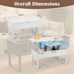 Costway Lift Top Coffee Table 3-in-1 Convertible Coffee Table Cocktail Table in White - thumbnail 2