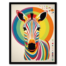 Artery8 Wall Art Print Rainbow Zebra Colourful Graphic Artwork Zoo Animal Geometric Patterns & Shapes Kids Bedroom Painting Art Framed - thumbnail 1