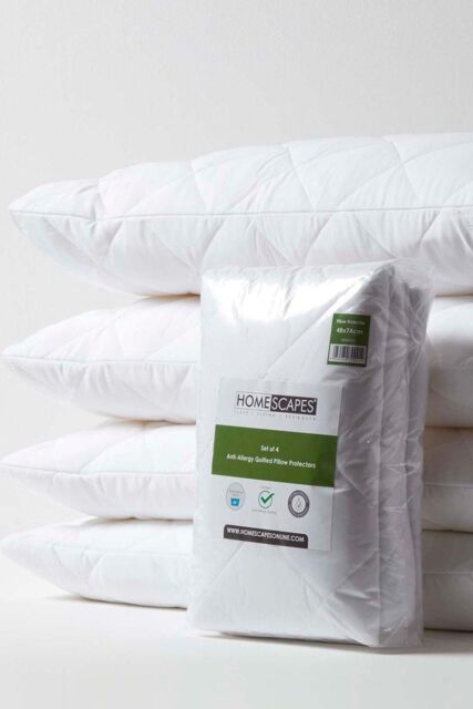Homescapes Anti Allergy Pillow Protectors, Pack of 4 in White - image 1