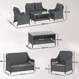 OUTSUNNY 4 Piece Rattan Patio Furniture Set with Removable Cushion Covers in Dark Grey - Size: 4 Pack - thumbnail 3