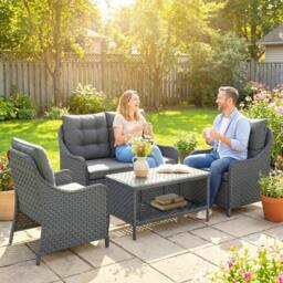 OUTSUNNY 4 Piece Rattan Patio Furniture Set with Removable Cushion Covers in Dark Grey - Size: 4 Pack - thumbnail 1