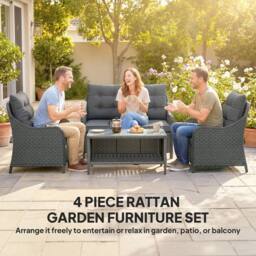 OUTSUNNY 4 Piece Rattan Patio Furniture Set with Removable Cushion Covers in Dark Grey - Size: 4 Pack - thumbnail 4