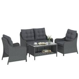 OUTSUNNY 4 Piece Rattan Patio Furniture Set with Removable Cushion Covers in Dark Grey - Size: 4 Pack - thumbnail 2