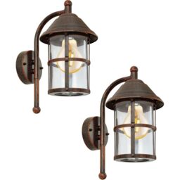 Loops 2 PACK IP23 Outdoor Wall Light Antique Brown Zinc Plated Steel 1x 60W E27 in Metallics