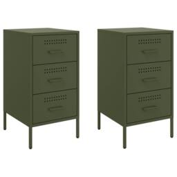 Berkfield Home Sturdy Bedside Cabinets 2 pcs Olive Green 36x39x68 cm Steel - Size: 36 x 39 x 68 cm - thumbnail 3