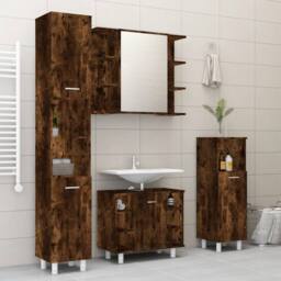 Berkfield Home 4 Piece Bathroom Cabinet Set Smoked Oak Engineered Wood in Brown - thumbnail 1