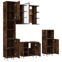 Berkfield Home 4 Piece Bathroom Cabinet Set Smoked Oak Engineered Wood in Brown - thumbnail 5