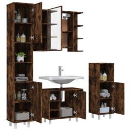 Berkfield Home 4 Piece Bathroom Cabinet Set Smoked Oak Engineered Wood in Brown - thumbnail 4