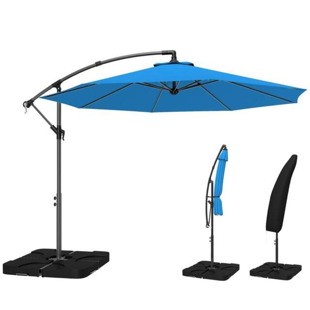 Kelvenix 3(m) Banana Parasol Cantilever Umbrella Garden in Blue - Size: 0.6m2 - image 1
